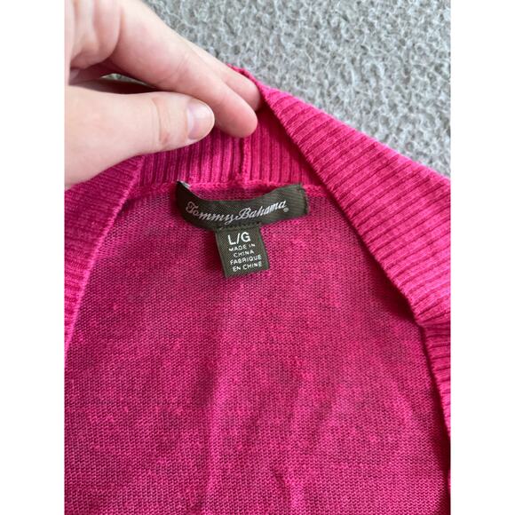 Tommy Bahama Cardigan Large Linen Open Long Sleeve Sweater Pink Beach Classic - Picture 8 of 15
